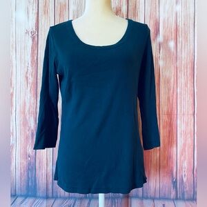 Women’s Medium Blouse J Jill Dark Gray 3/4 Ballet Sleeves 100% Pima Cotton Soft